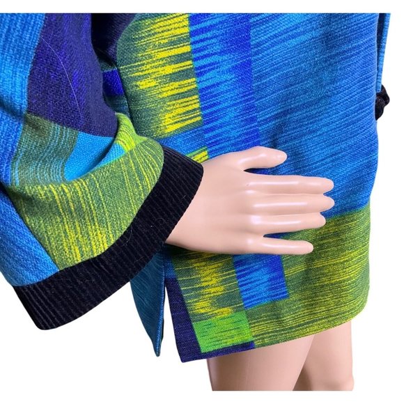 Vintage Wool Blend Geometric Print Jacket With Mandarin Collar & Frog Closure - Picture 4 of 11